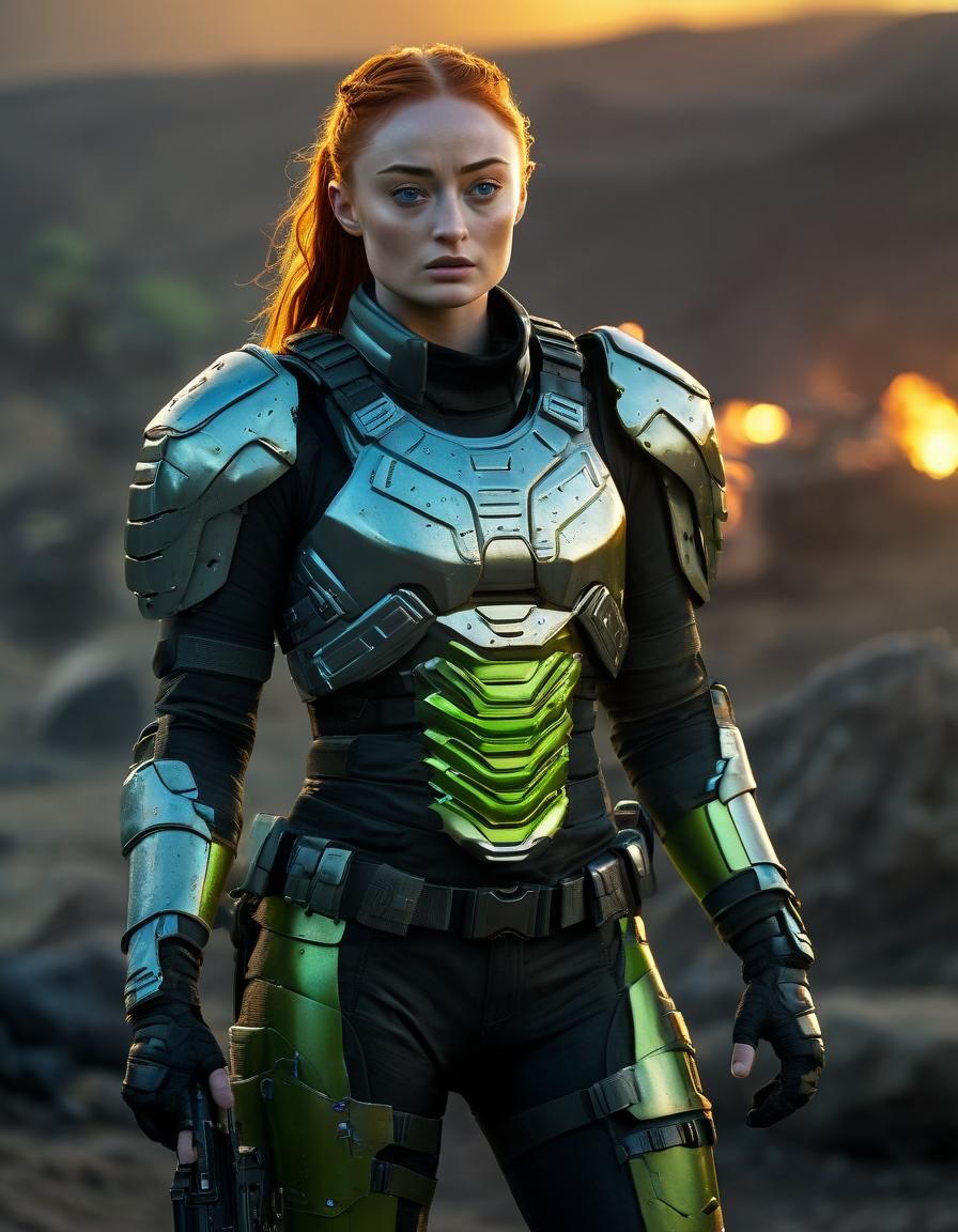 Futuristic Soldier in High-Tech Armor with Neon Glow