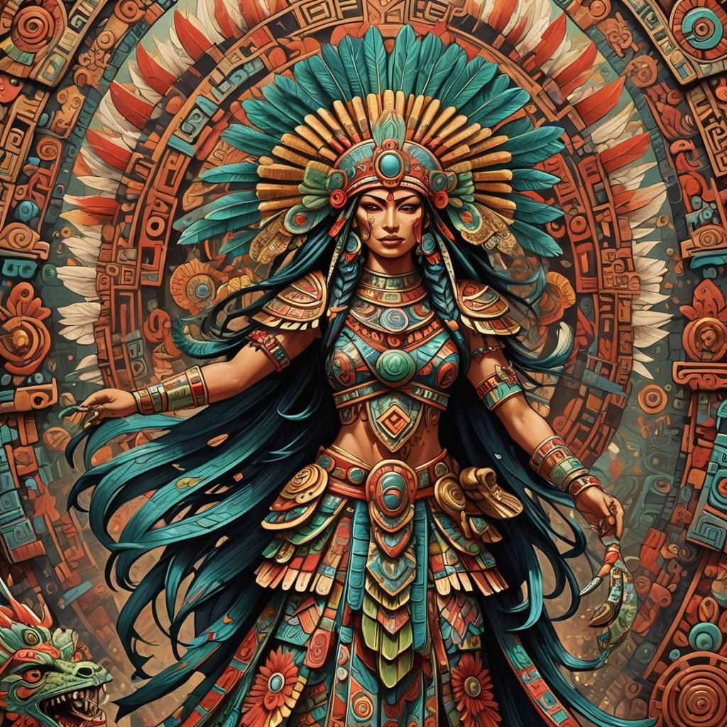 Aztec Priestess in Japanese Manga Art Style