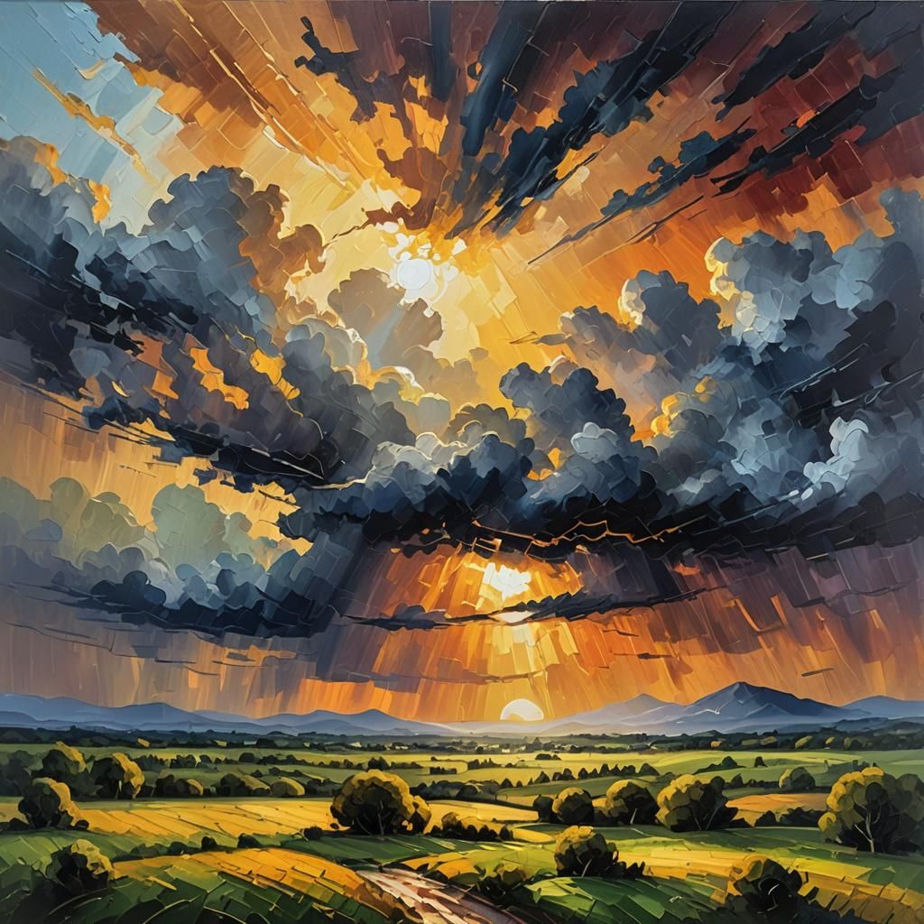 Dramatic Landscape Oil Painting in Expressionist Style