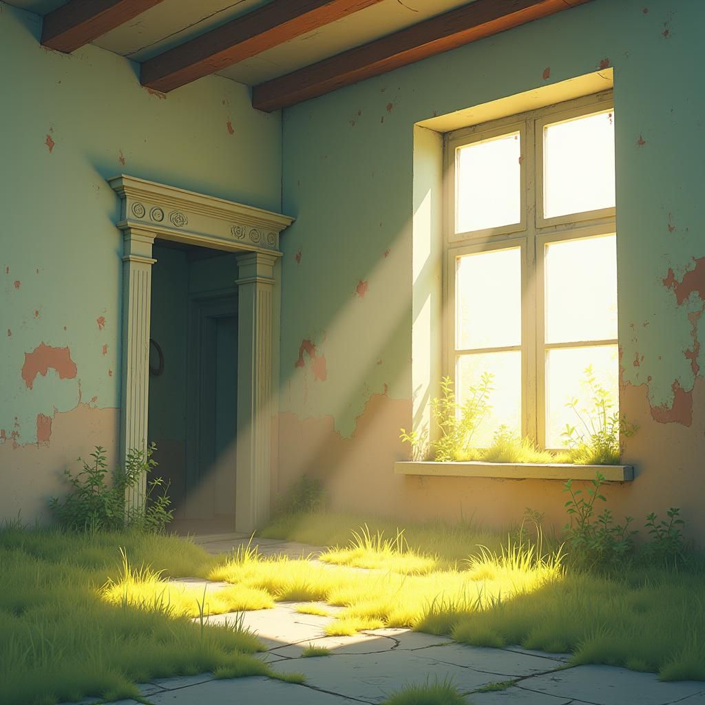 Anime-Style Liminal Space with Grass Floor