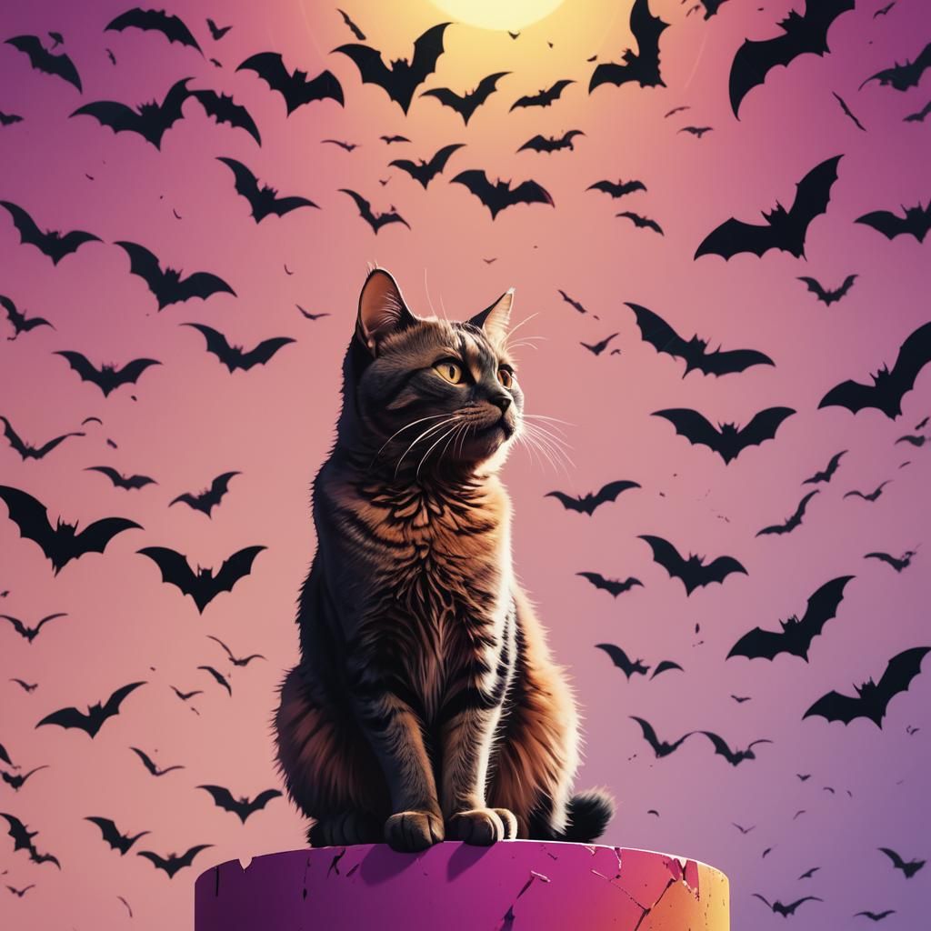 Colorful 3D Cat and Bats Concept Art