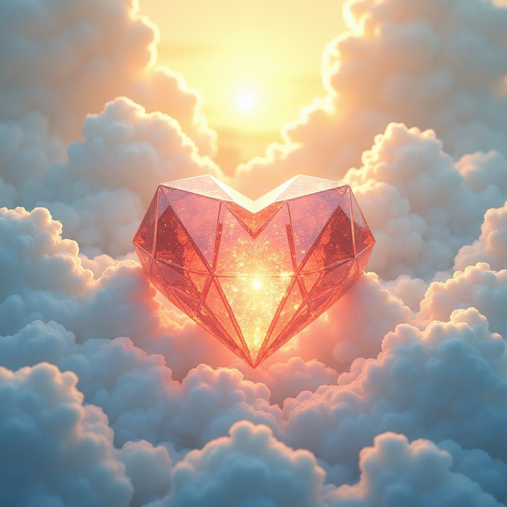 Diamond Heart Floating in Dreamlike Sky