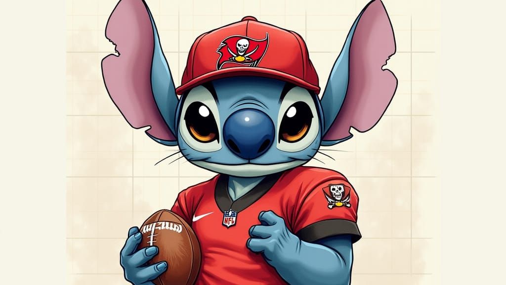 Stitch as Football Player in Colored Pencil Style