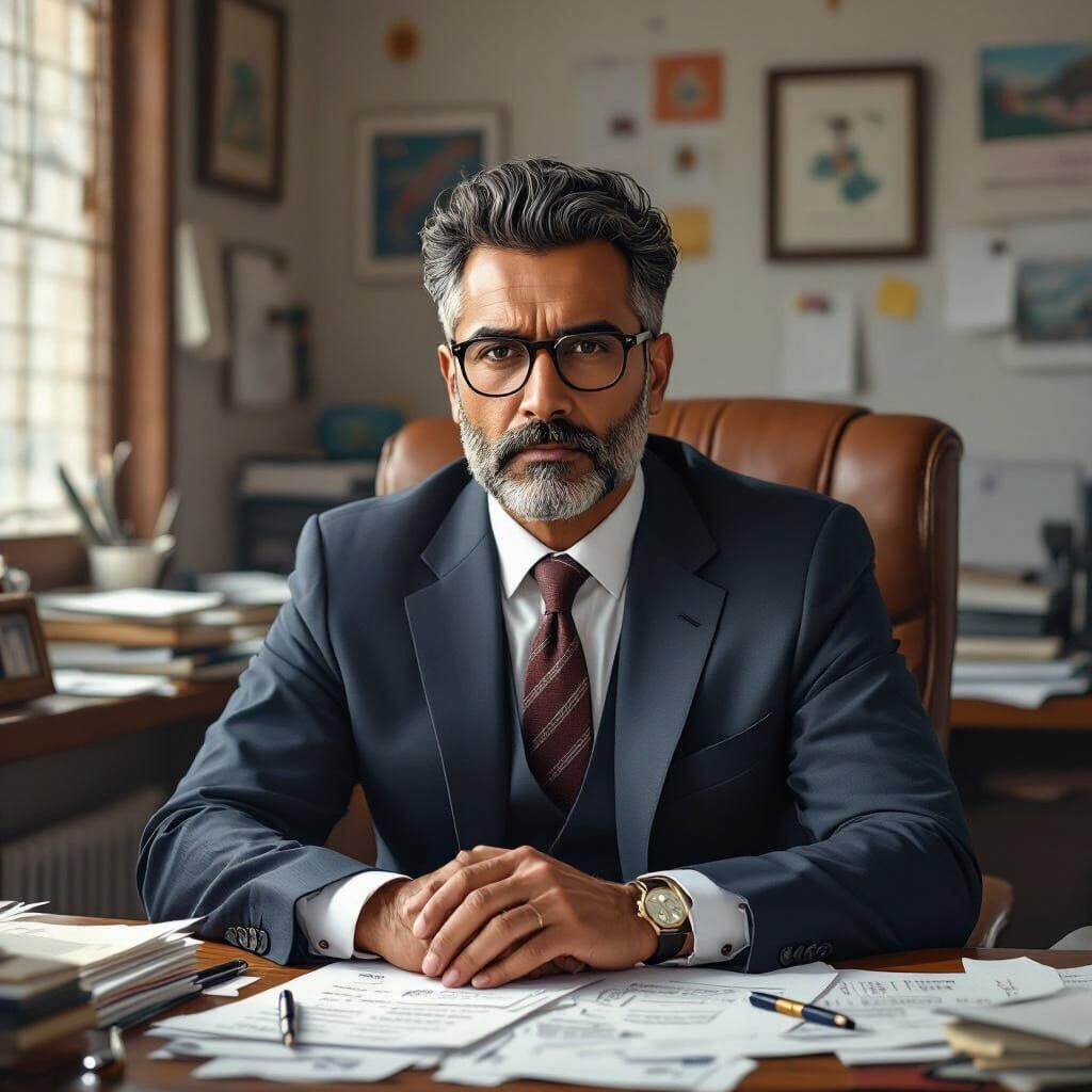 Dilip Gurjar at Cluttered Office Desk