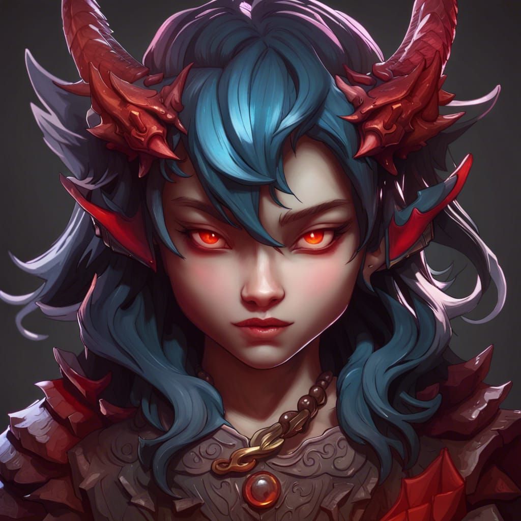 Chibi Demon Dragon Portrait in Hyperdetailed Style