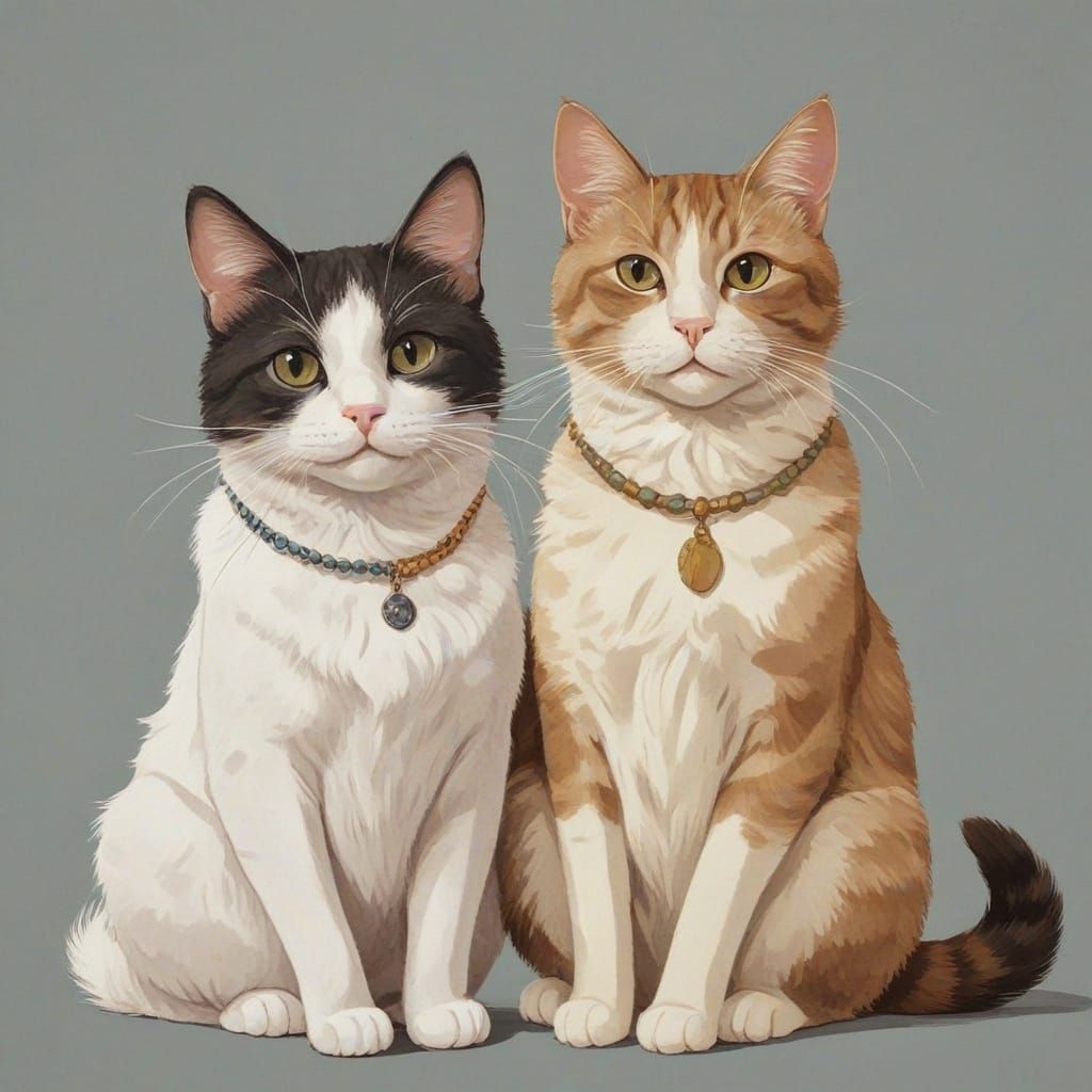Elegant Cartoon Cats in Whimsical Harmony
