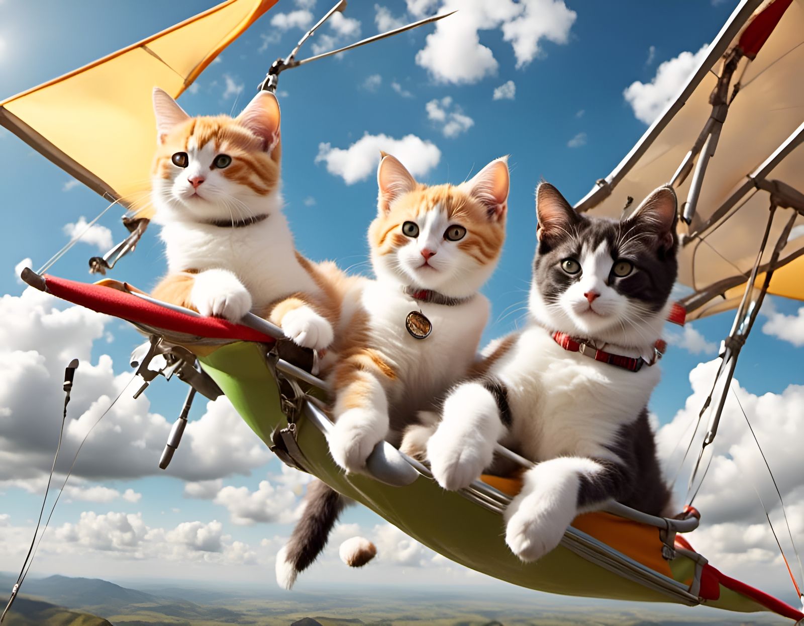 Hang Gliding Cats in Adorable 3D Style