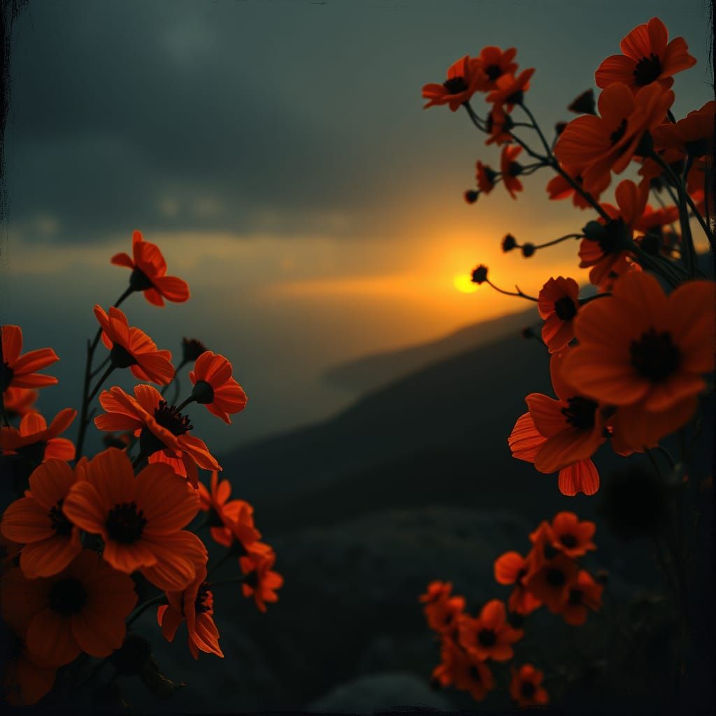 Spectacular Destination with Flowers in Folk Art Style