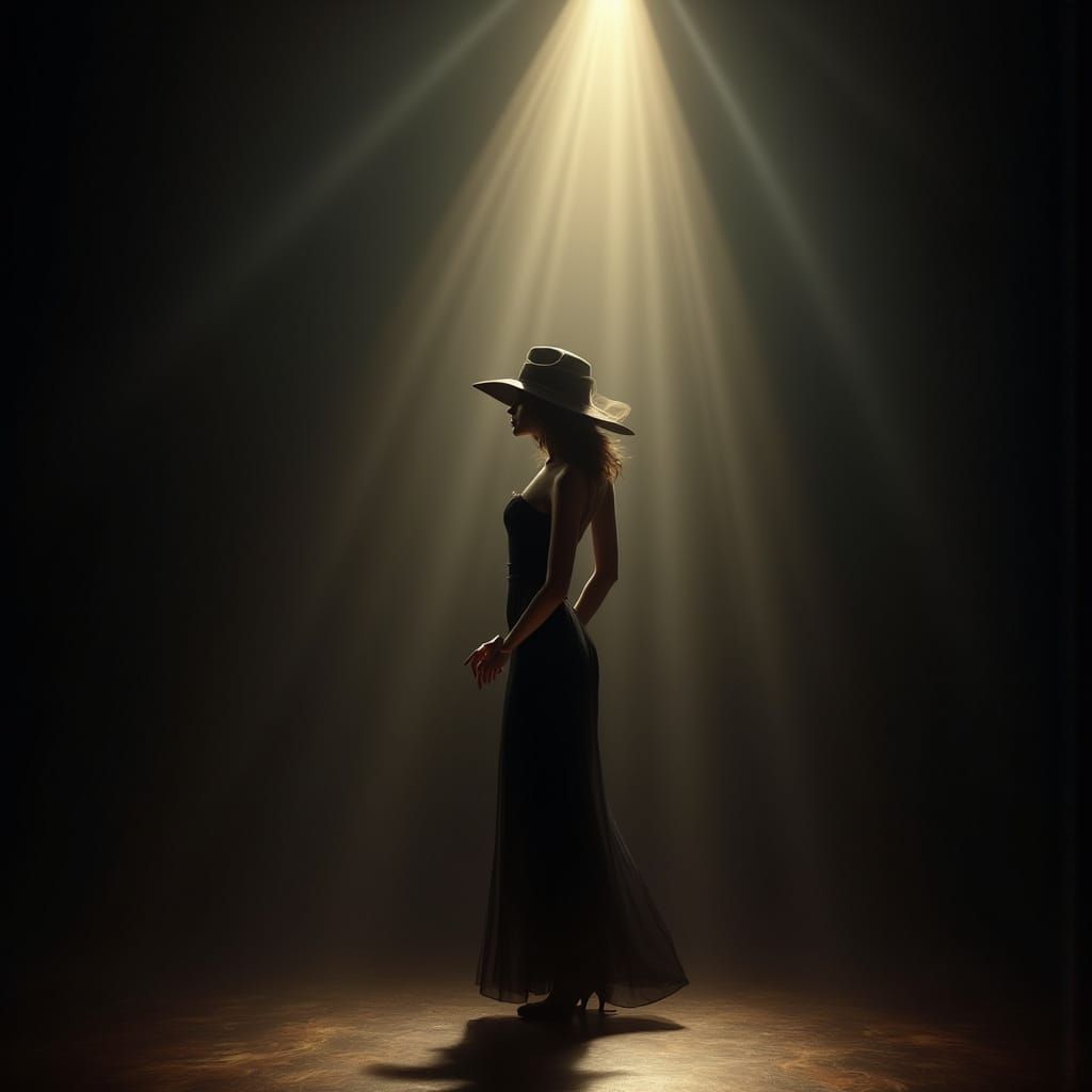 Cabaret Performer in Spotlight, Melancholy Mood