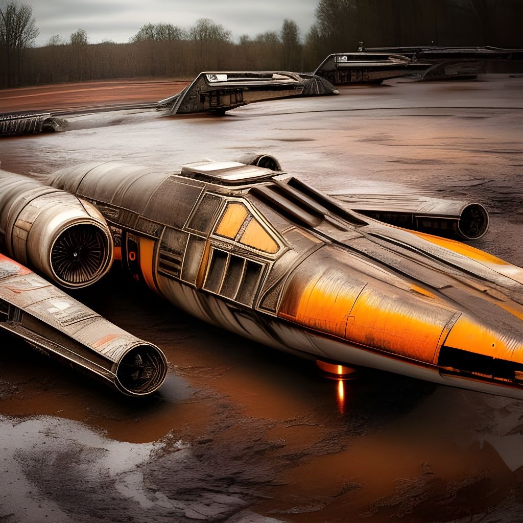 X-Wing in Muddy Junkyard, Photorealistic Render