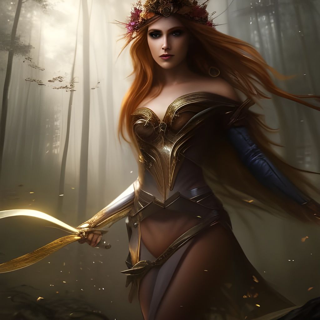 Fae Warrior Queen with Copper Hair, Dark Fantasy