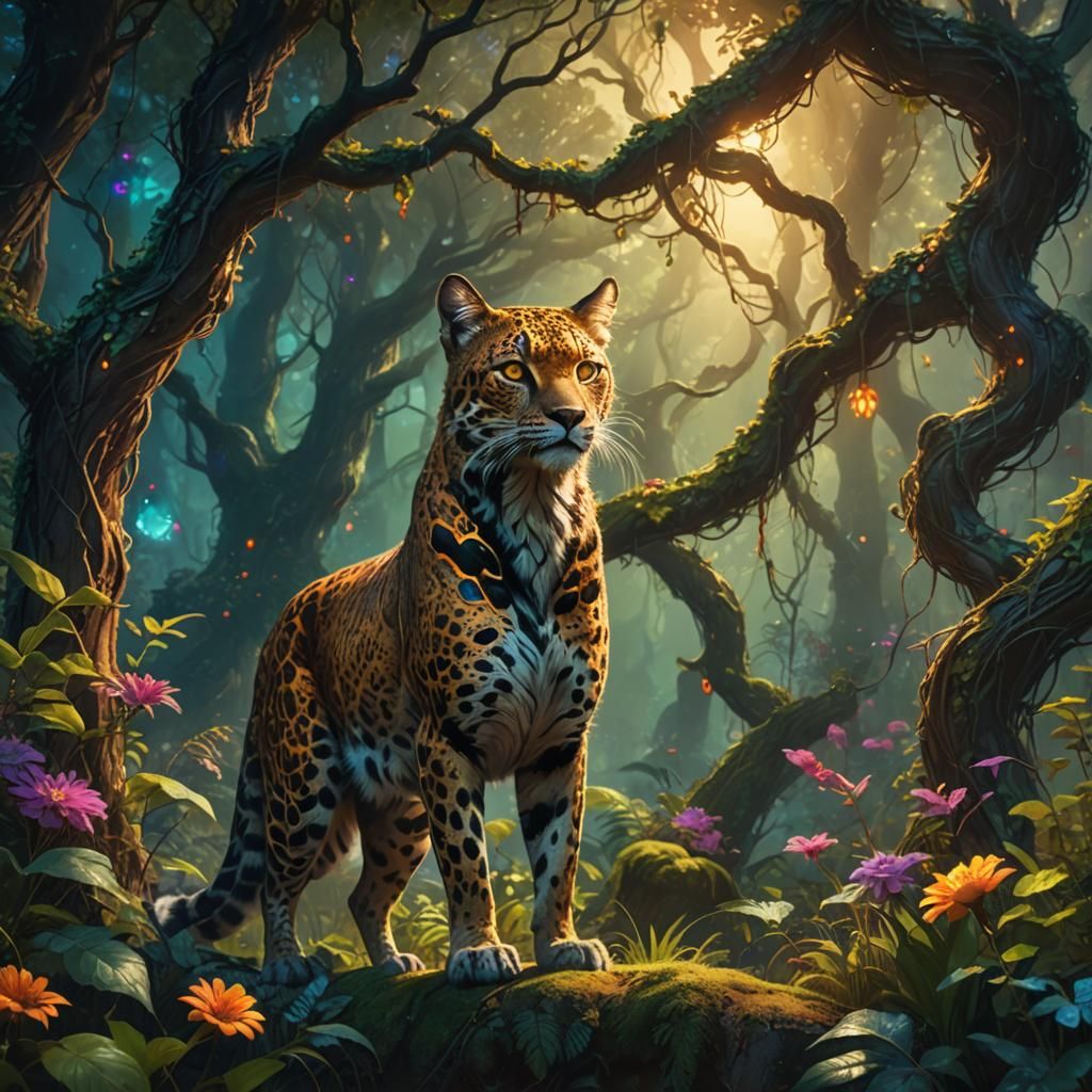 Mystical Jaguar in Fantasy Forest Concept Art