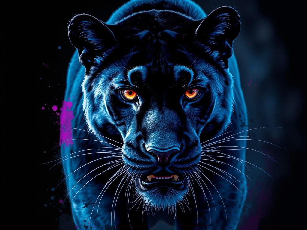 Majestic Black Panther in Vibrant, Expressive Art Style