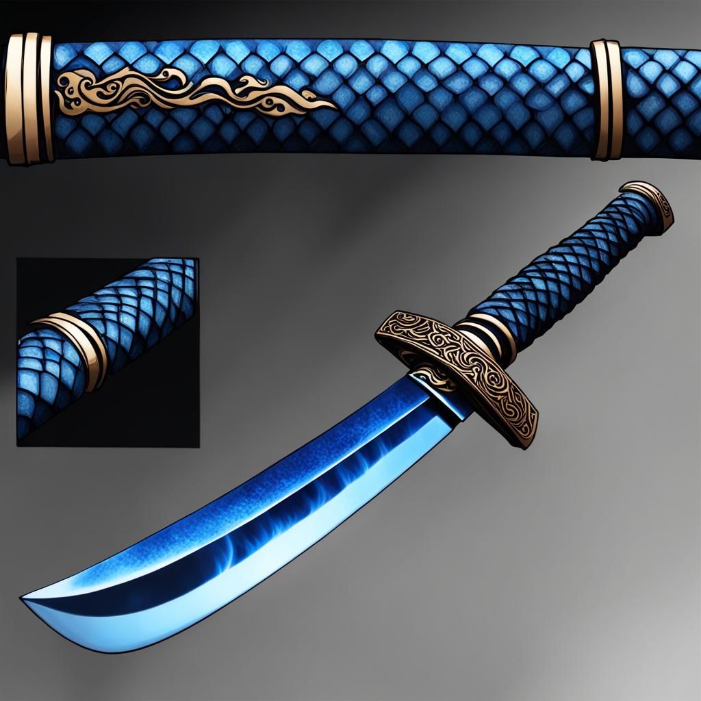 Blue Flamed Katana Digital Art