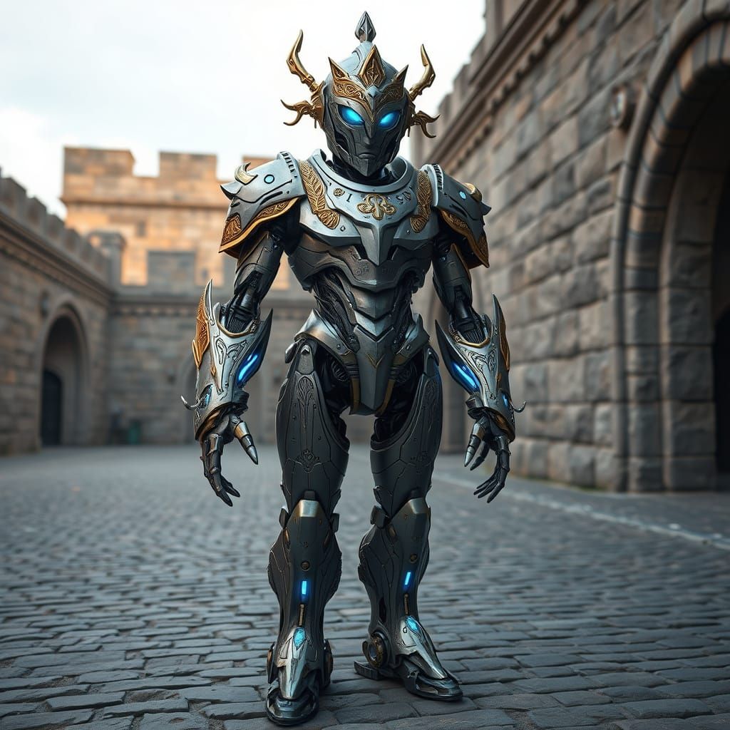 Dwemer Automaton with Golden Filigree and Blue Runes