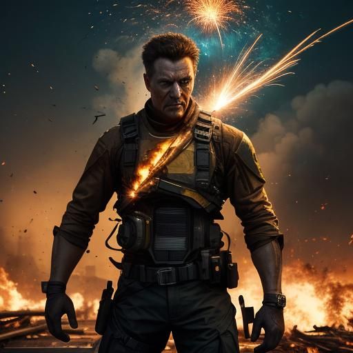 Explosive Cinematic Scene in Golden Hour Lighting