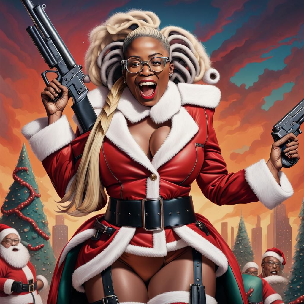 Chaotic Anti-Santa in Comic Book Illustration Style
