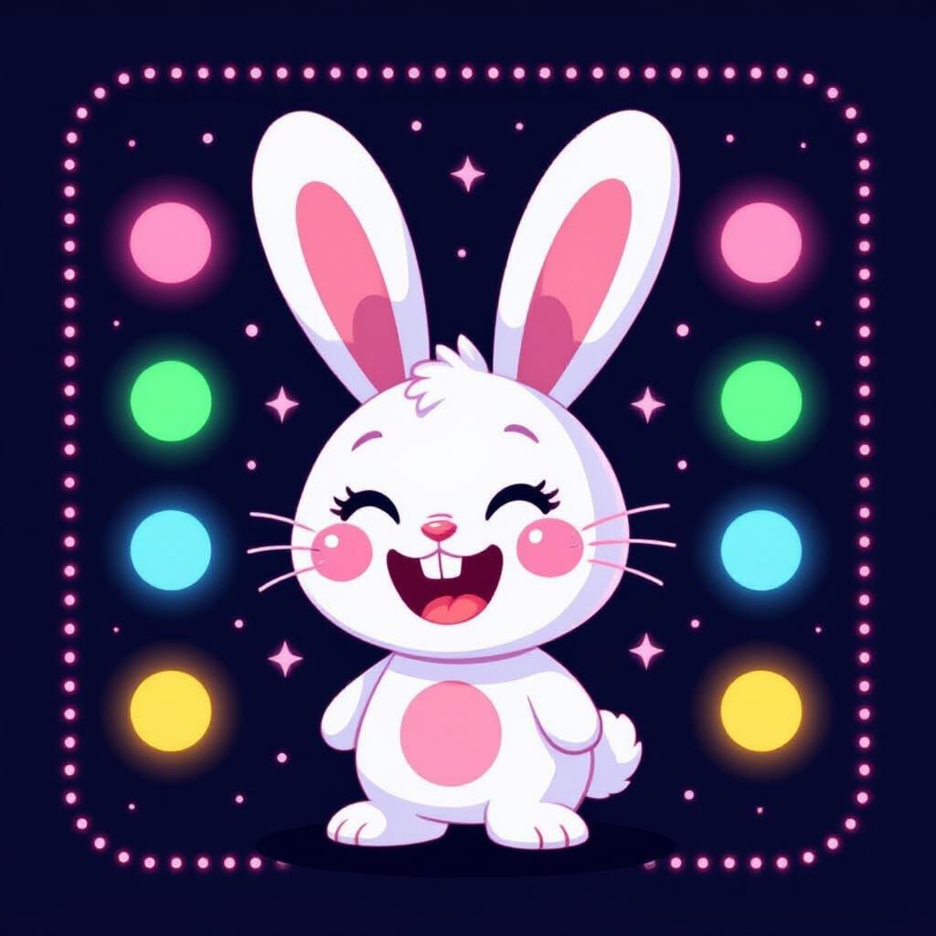 Glowing Digital Rabbit Icon in Lite-Brite Style