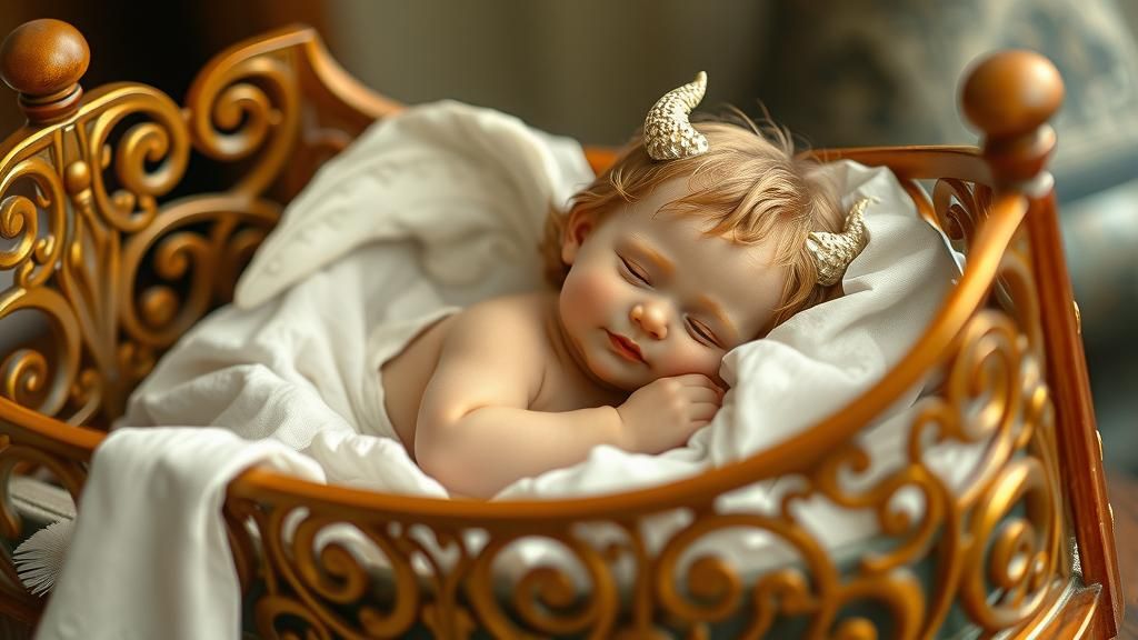 Whimsical Renaissance Cherub in Bassinet