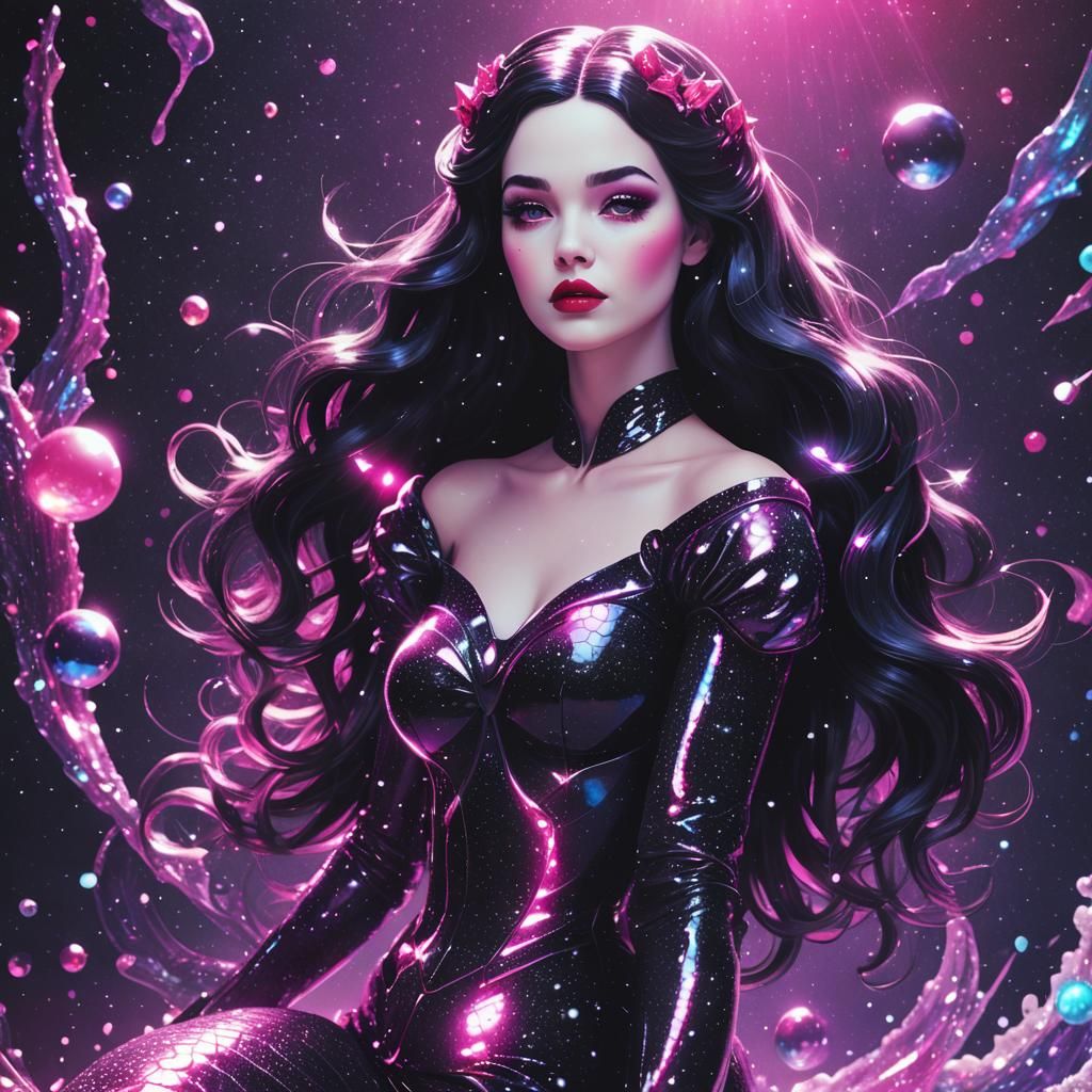 Snow White Space Mermaid in Synthwave Neon Style