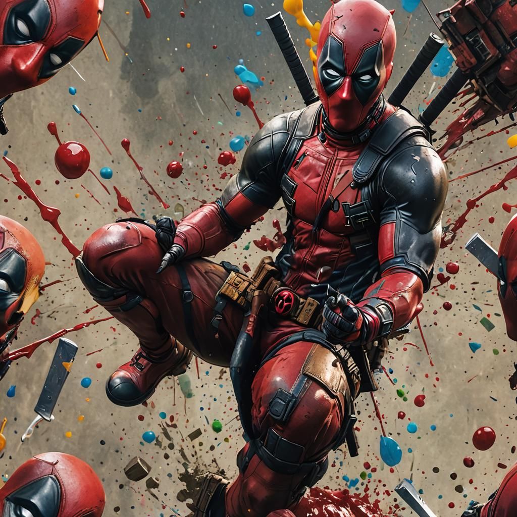 Hyperrealistic Deadpool Splash Art Concept