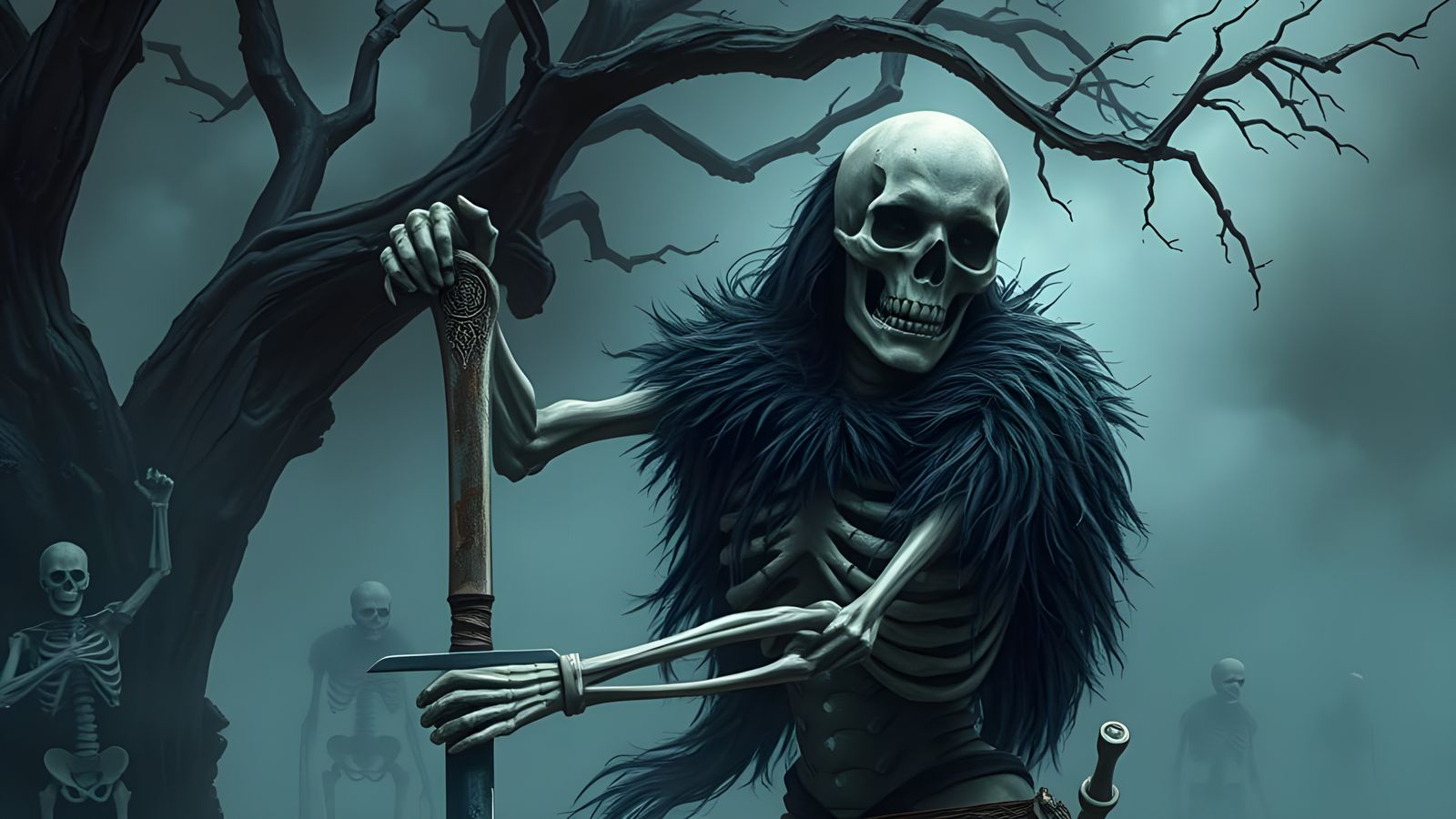 Dark Fantasy Skeleton Warrior Unleashes Haunting Presence