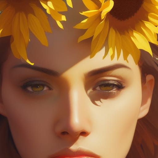 Detailed Sunflower Portrait in Artgerm Style