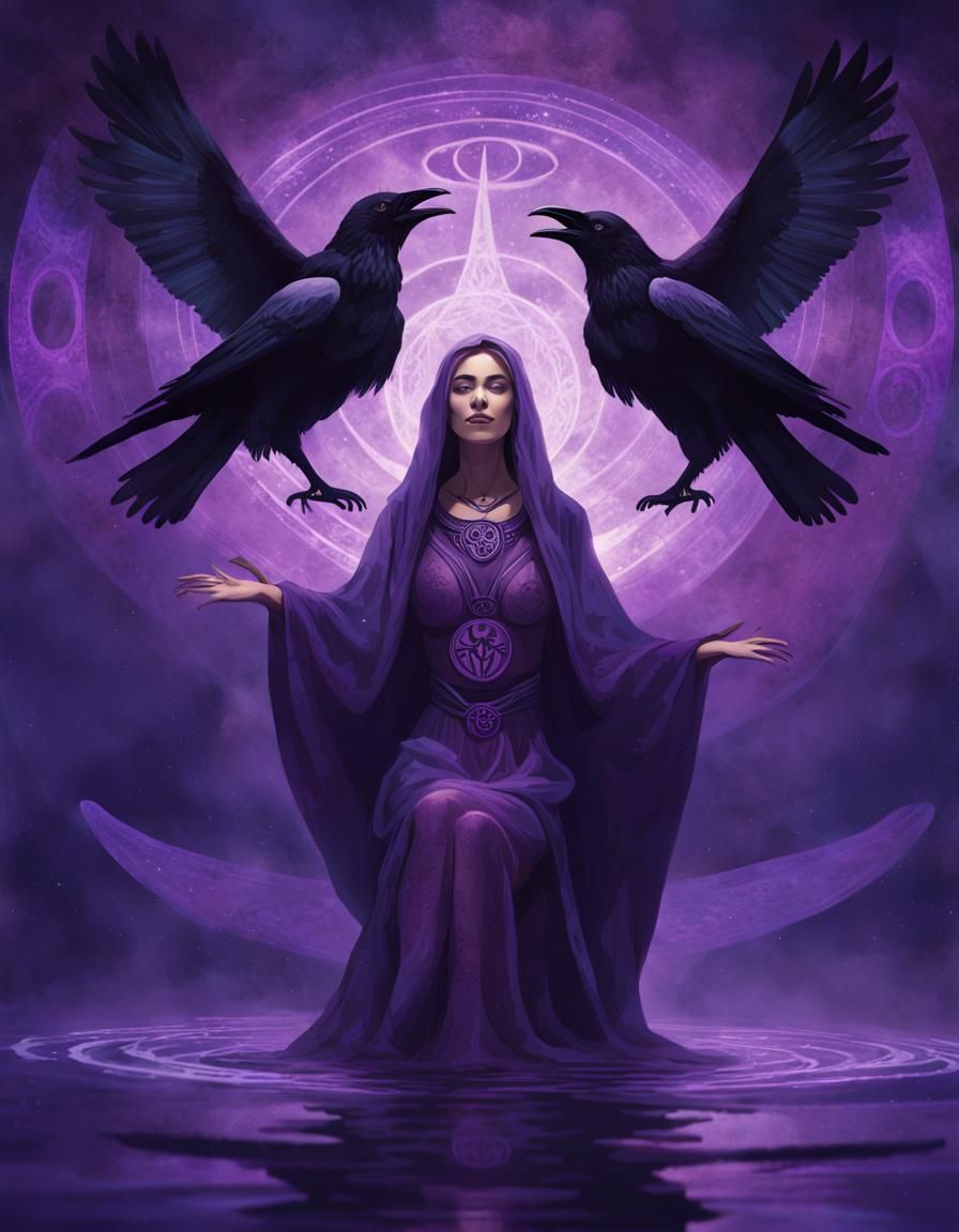 Goddess of Ravens in Dark Fantasy Style