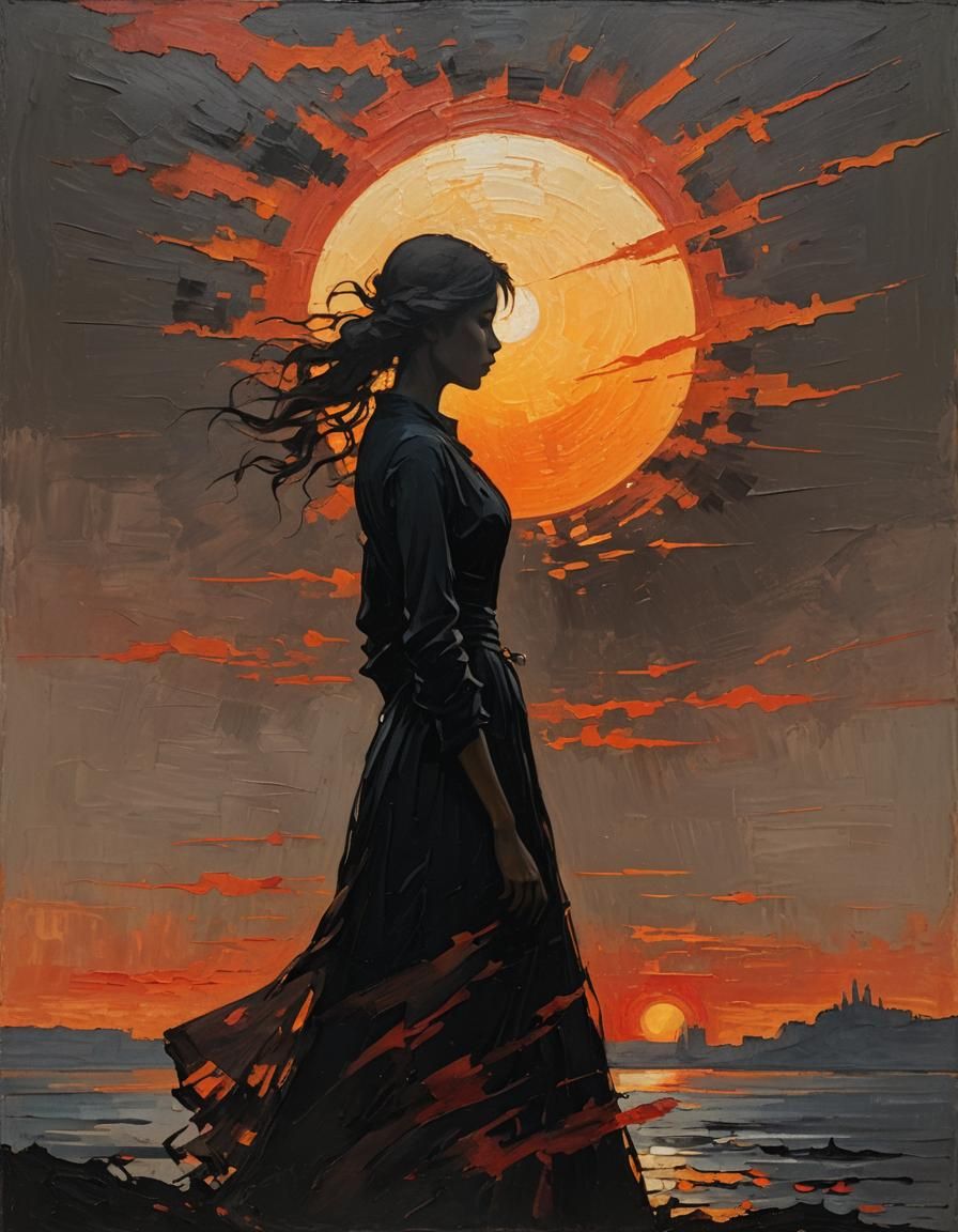 Silhouette of Woman Under a Golden Sun