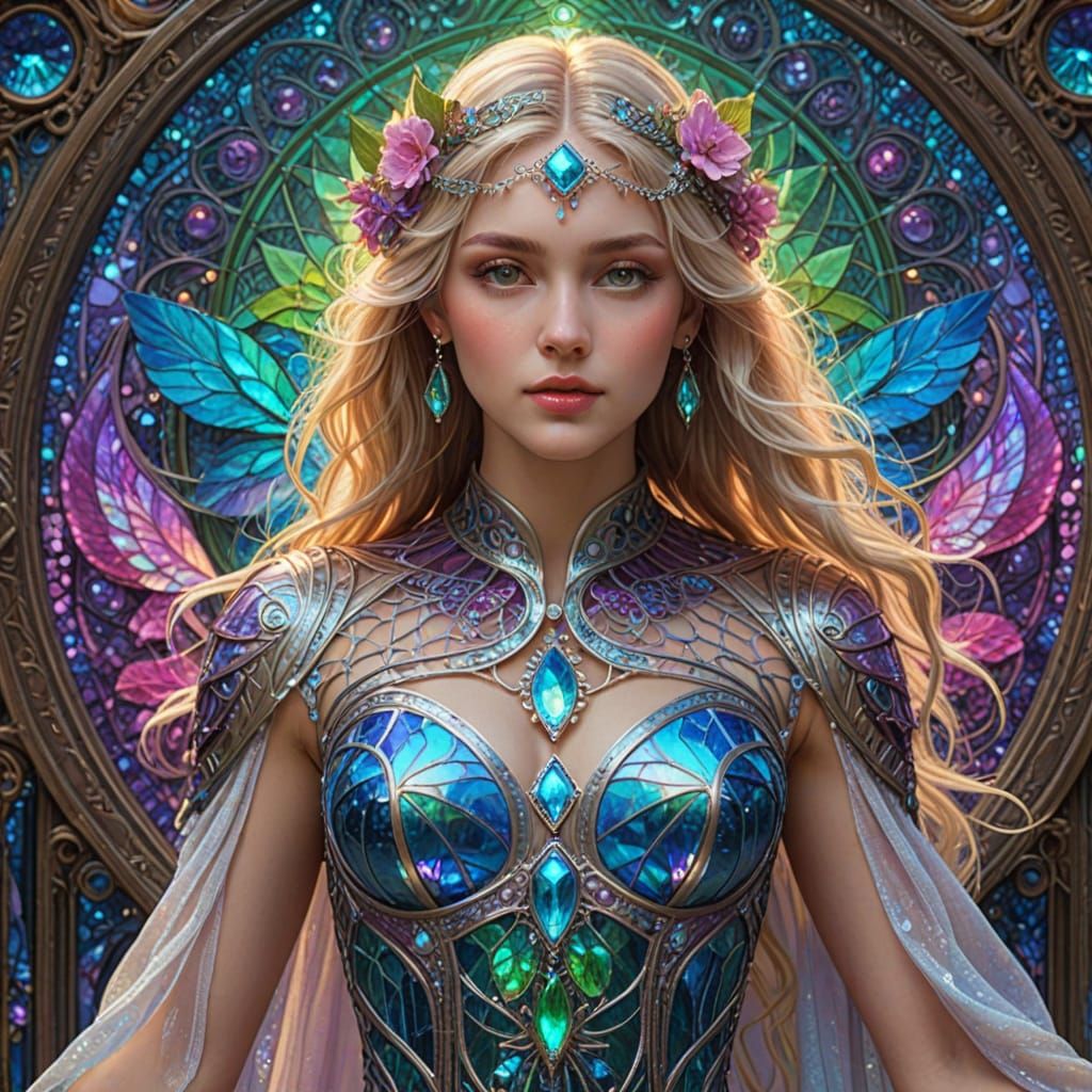 Blonde Woman in Iridescent, Futuristic Visionary Art