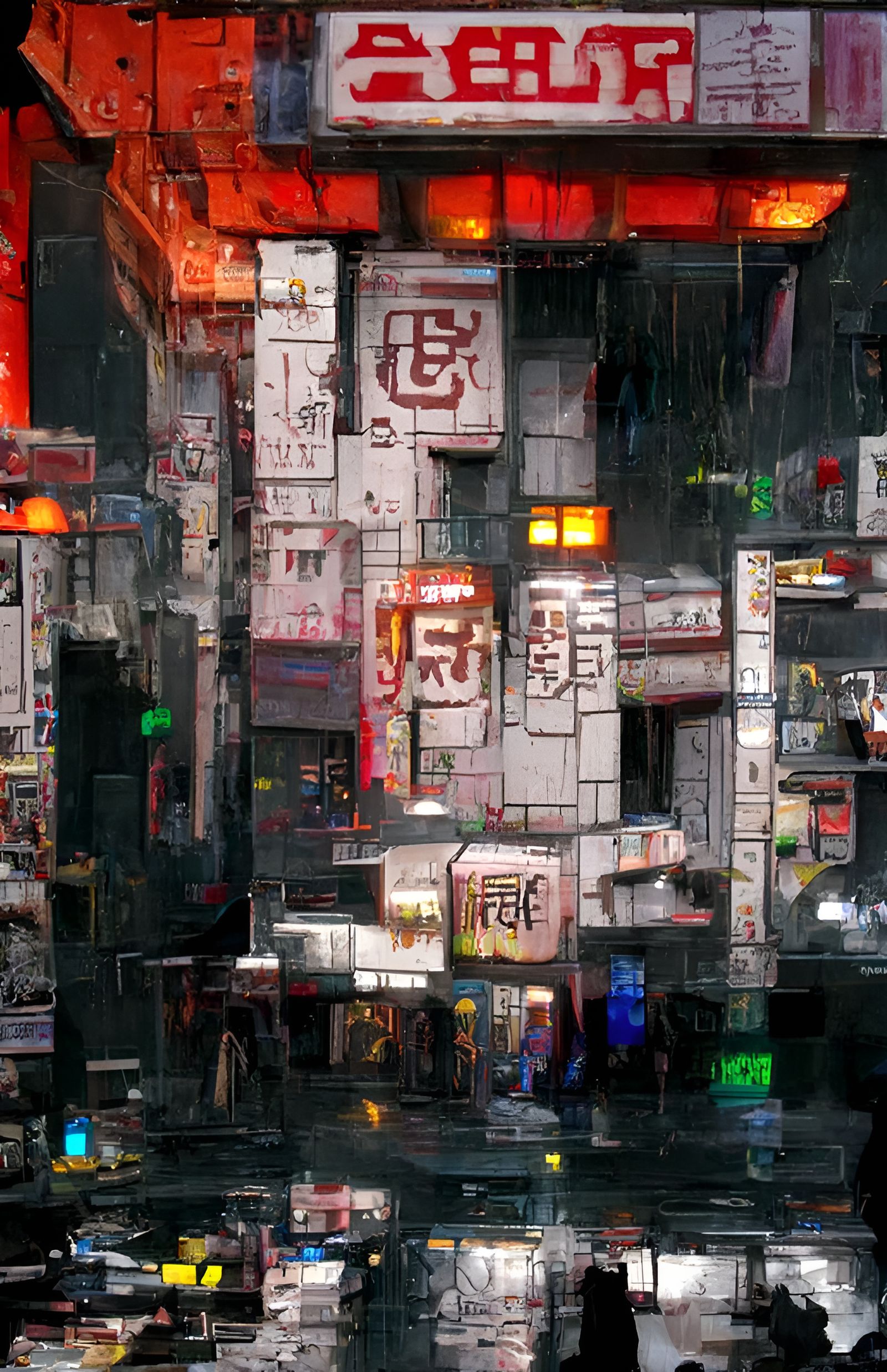 Neon-Lit Dystopian Cityscape in Cyberpunk Style