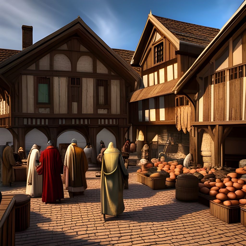 Bustling Medieval Marketplace in Camelot, 12th Century