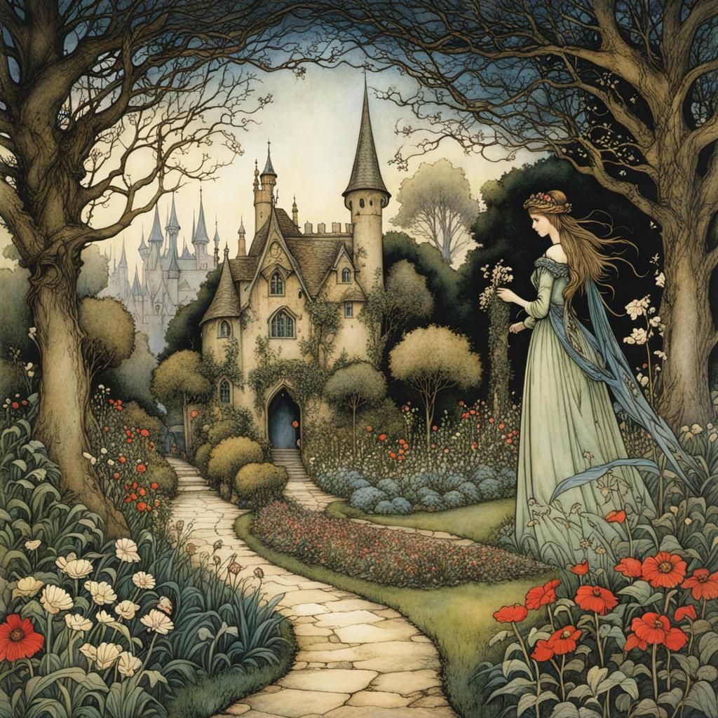 Enchanted Garden Illustration in Fantasy Style