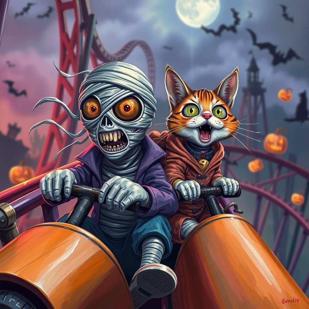 Mummy Cat in Whimsical Airbrushed Oil Painting Style