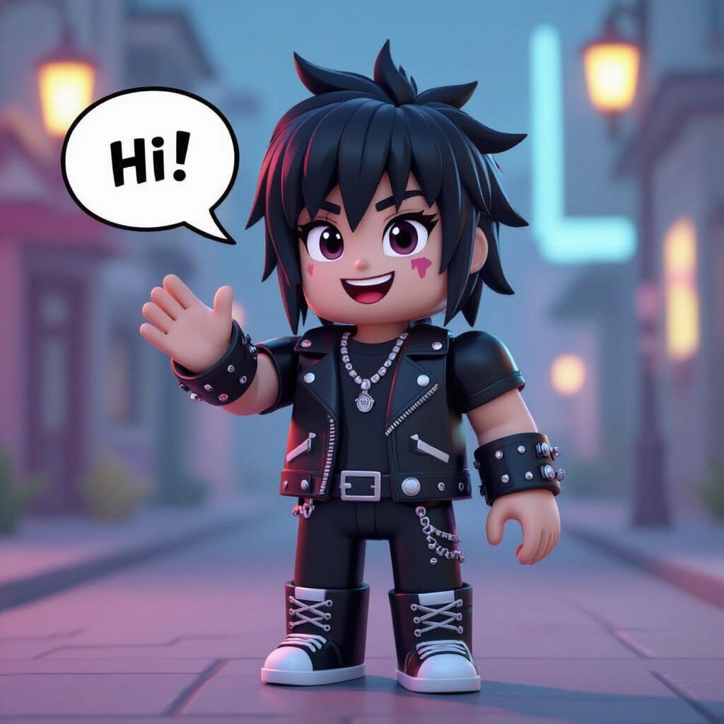 Emo Roblox Avatar Waves Hello in 3D Cartoon Style