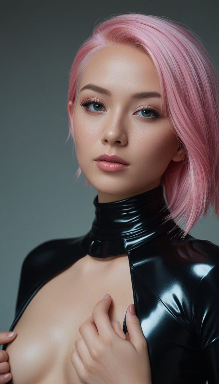 Beautiful Asian Woman in Latex Catsuit