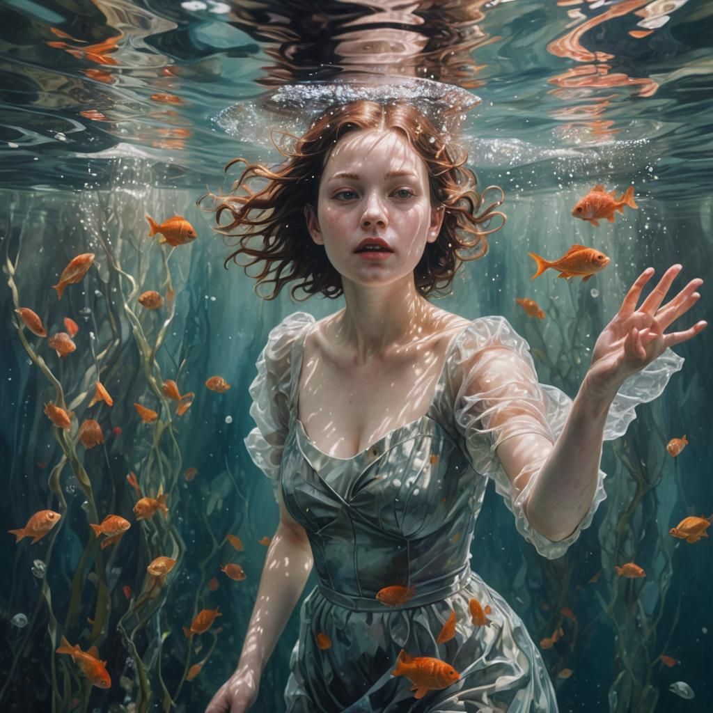Underwater Fairytale Scene as Oil Painting