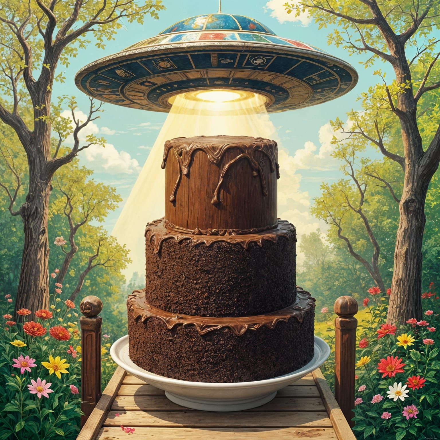 Feline Alien Offers Chocolate in City Park