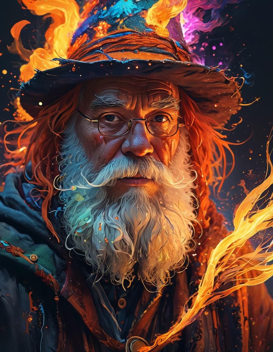 Wizard with Fire Beard Optical Illustration