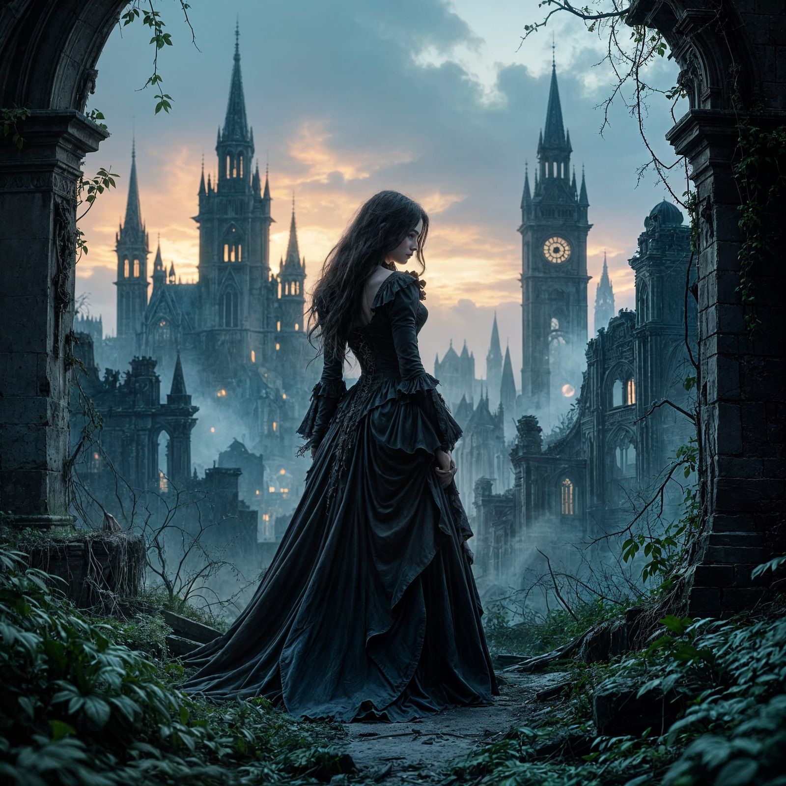 Gothic Vampiress in Twilight Ruins