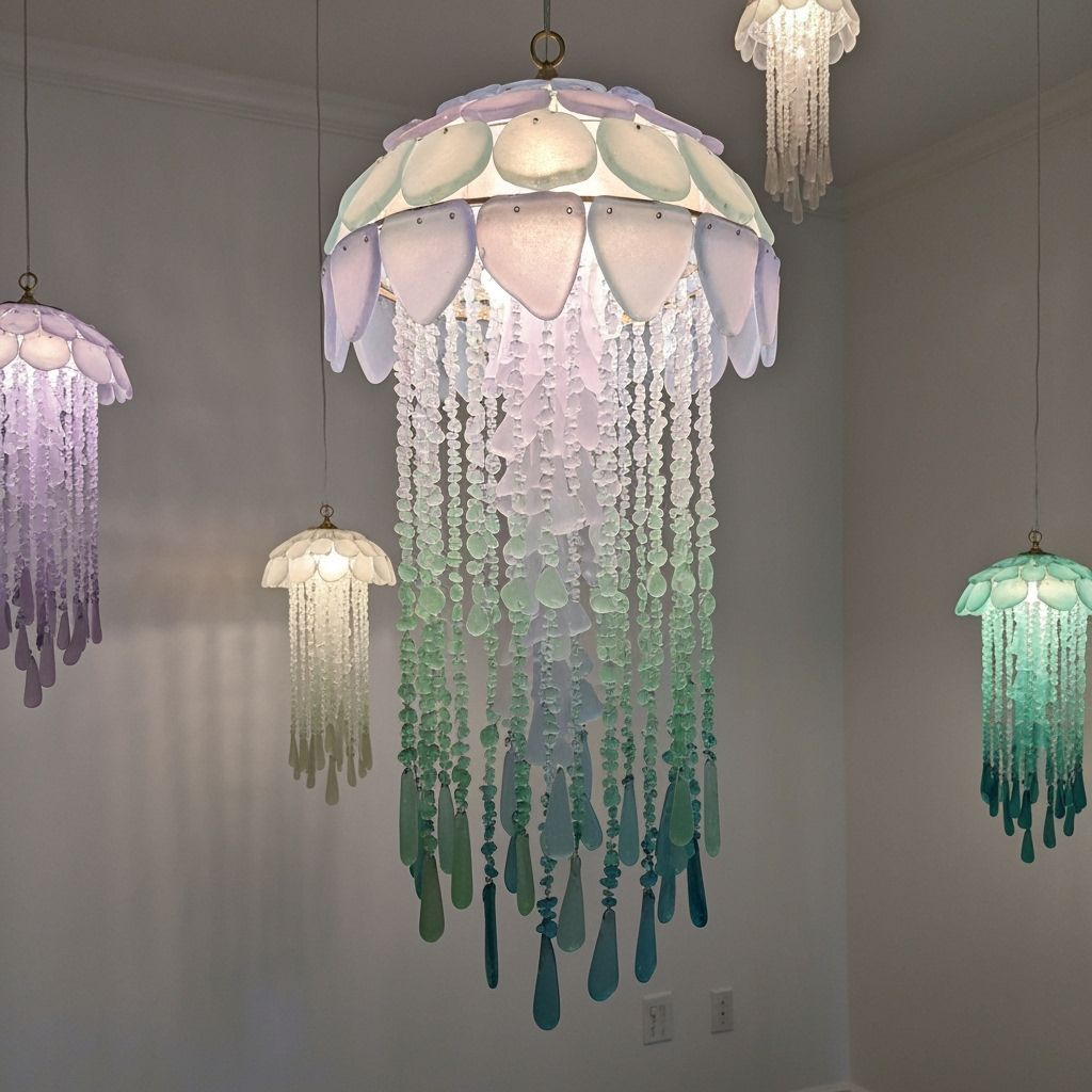 Ethereal Jellyfish Chandelier Sculpture in Sea Glass