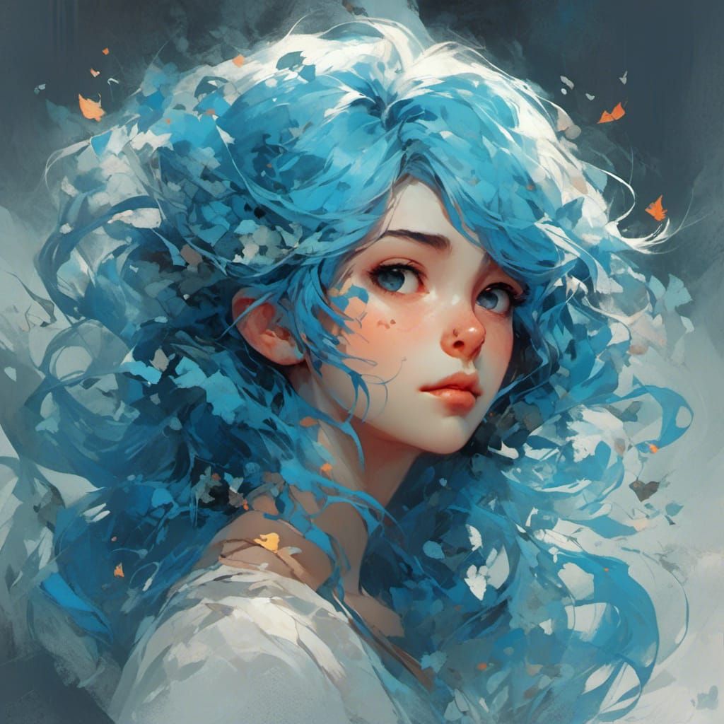Girl with Blue Messy Hair
