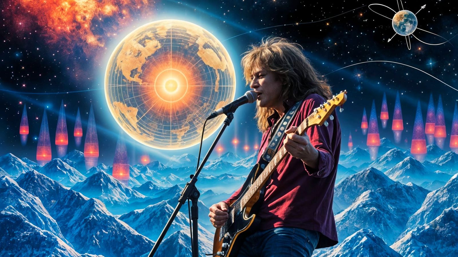 Rock 'n' Roll Cosmic Holographic Illustration