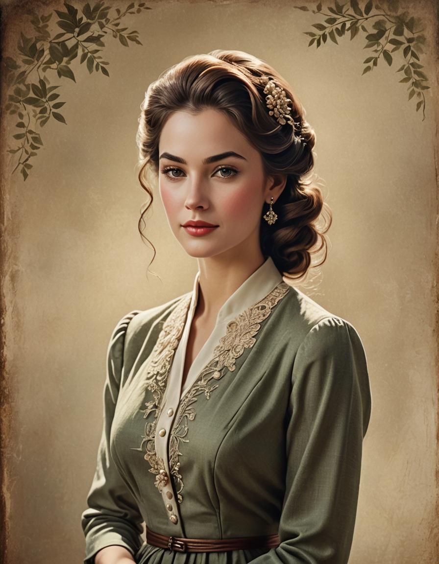 Vintage-Style Portrait of a Woman with Natural Beauty