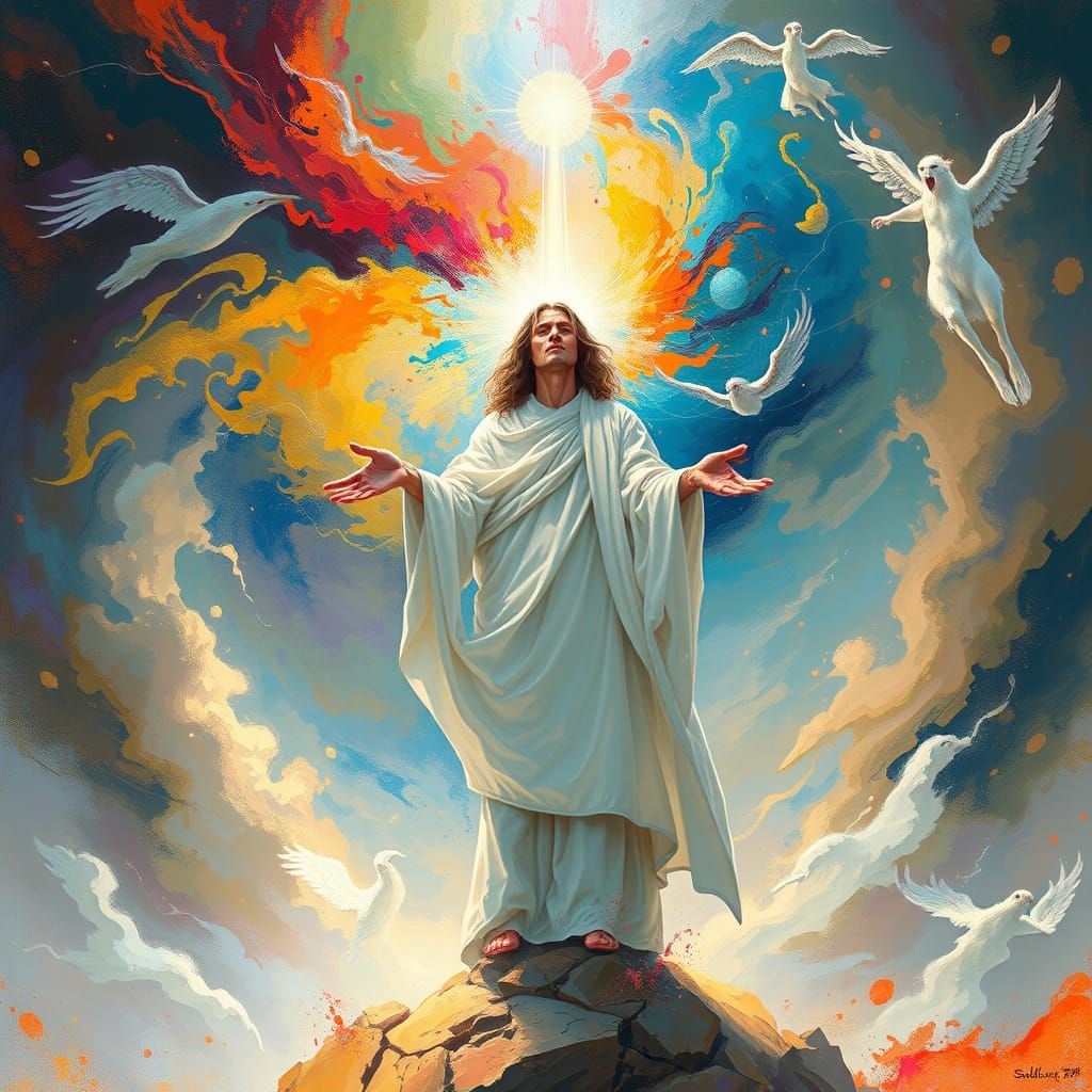 Divine Being Unveils Heaven's Brushstrokes