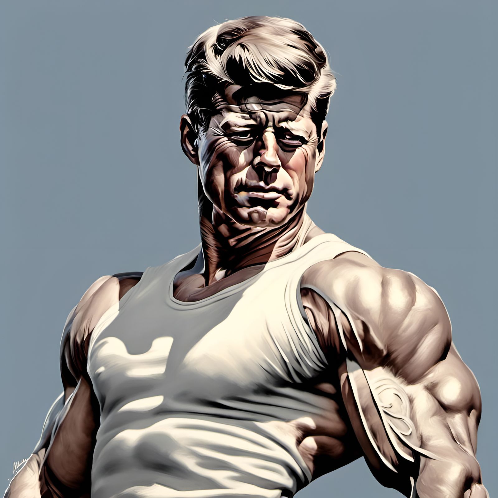 Muscular JFK Portrait in Digital Art Style