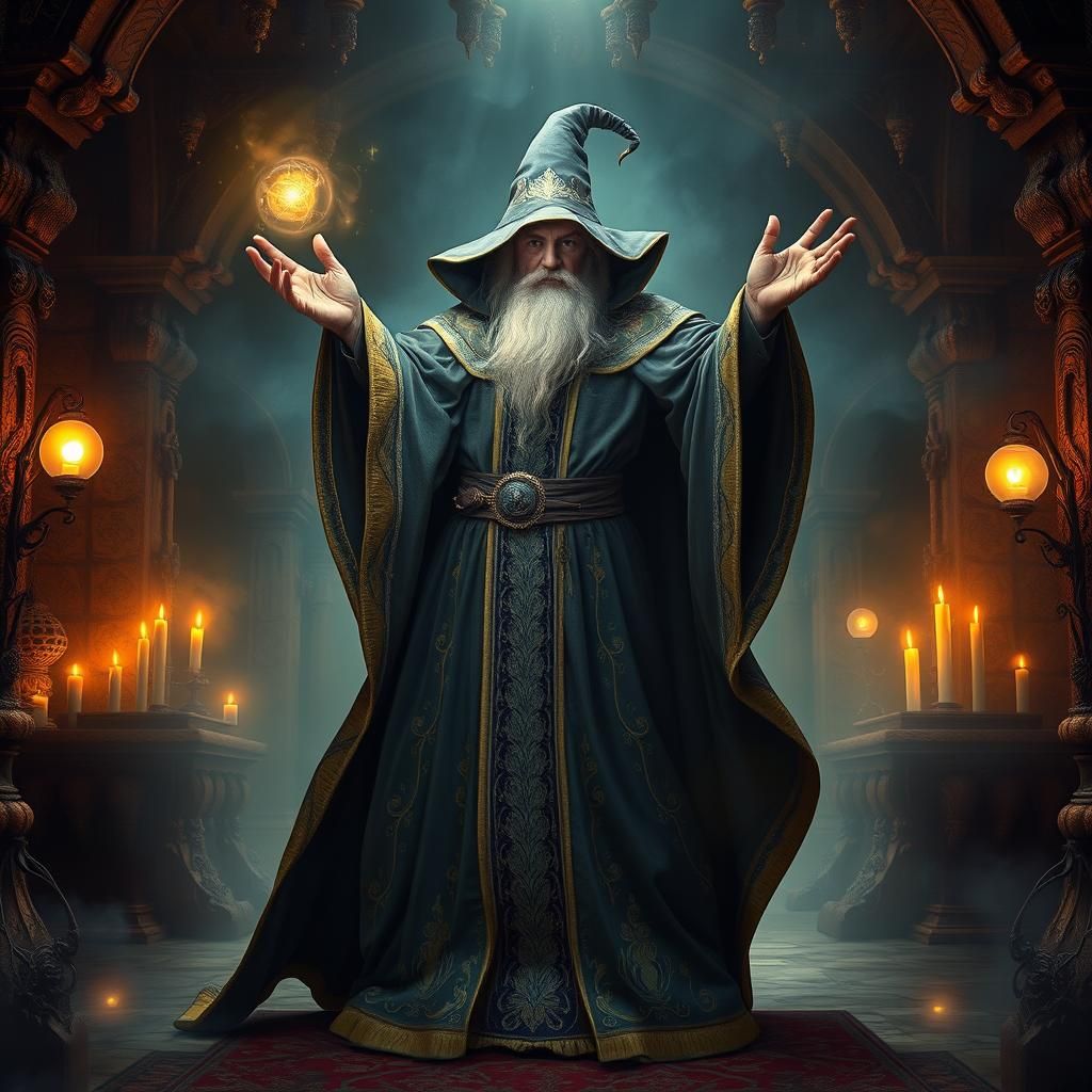 Heroic Wizard in Mystical Chamber