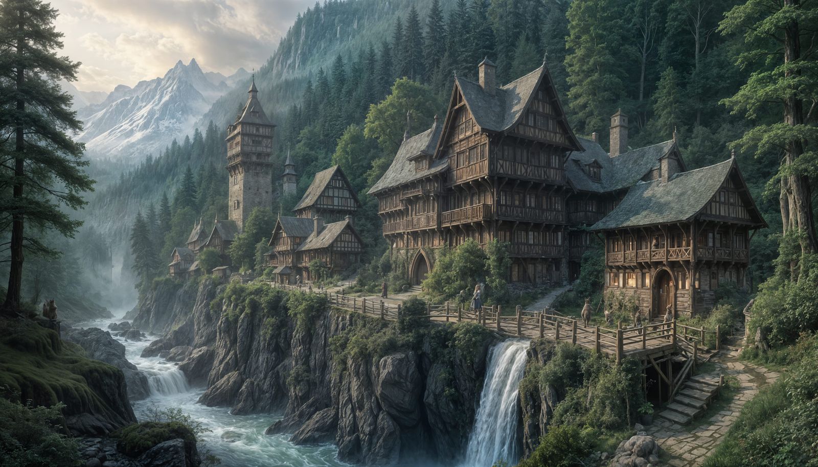 Enchanted Forest Village in Whimsical Medieval Style