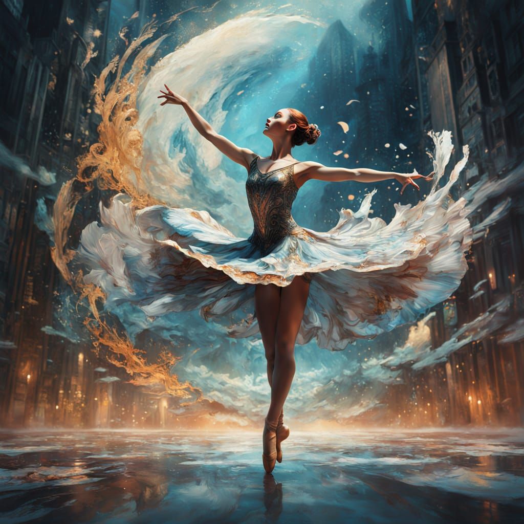 Ballerina Dancing in Moonlight, Art Deco Style