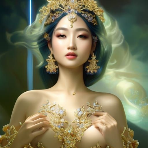 Korean Beauty with Diamond Ornaments in Fantasy Style